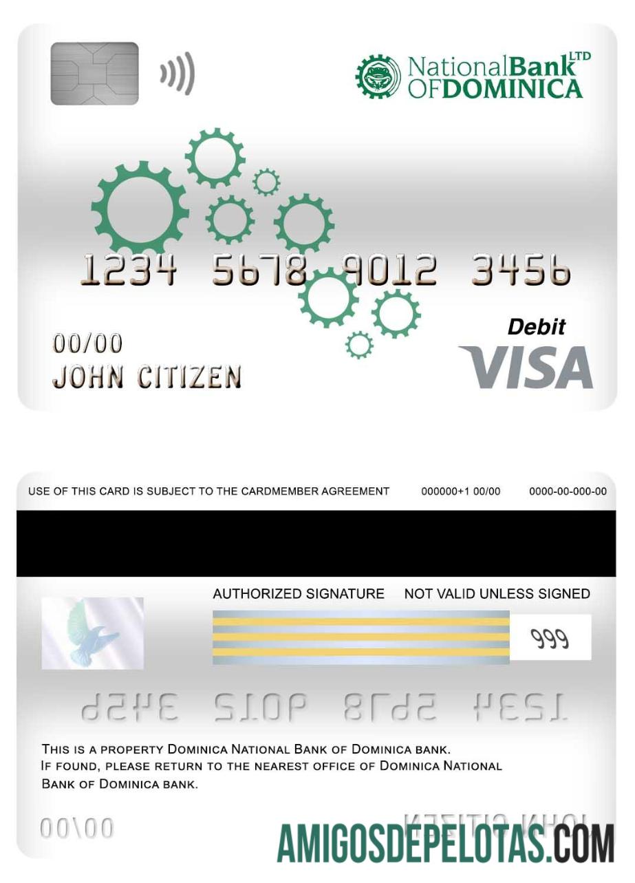 Cartão de débito Visa do Dominica National Bank Of Dominica Bank exemplo real